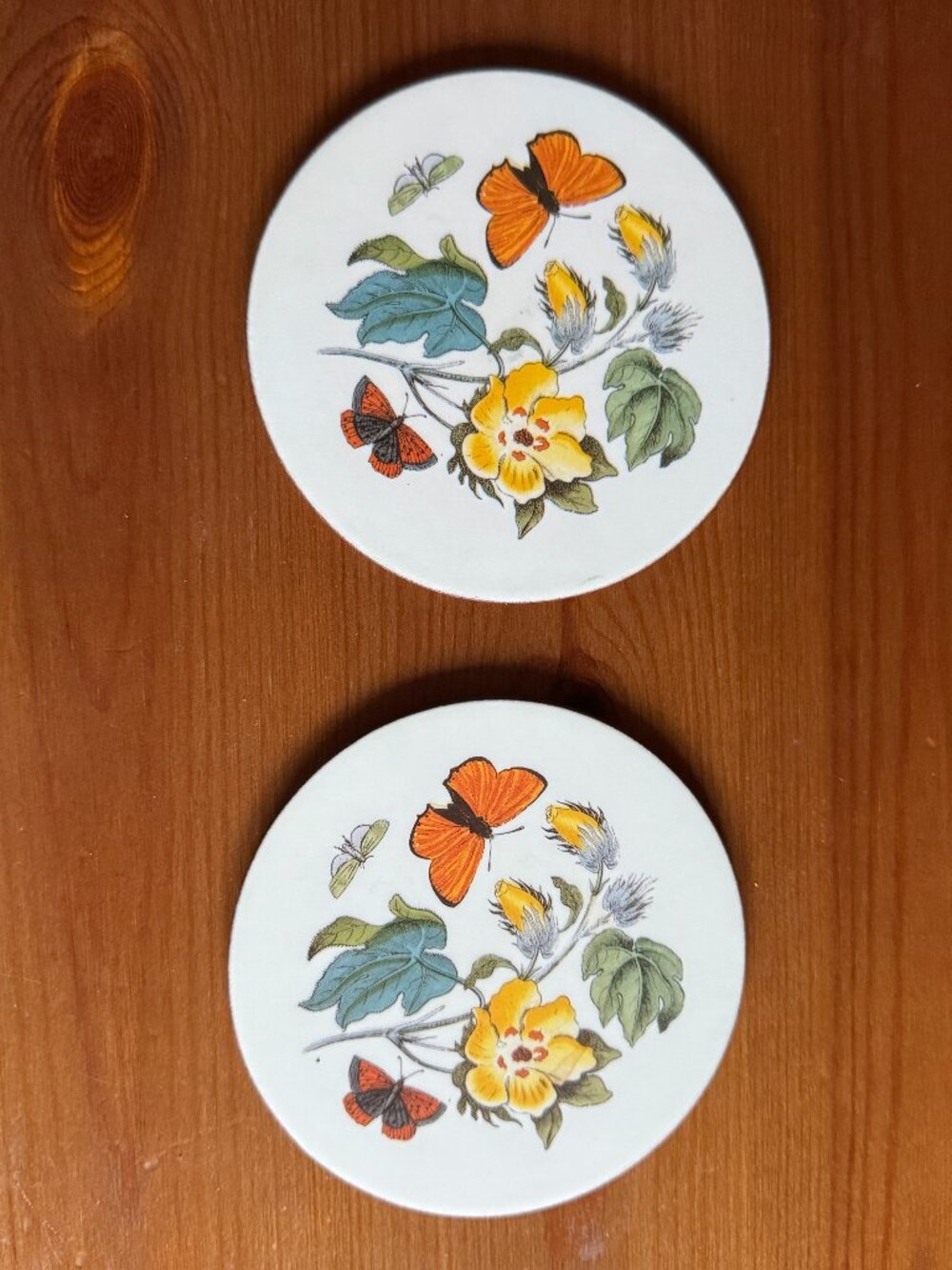Vintage Portmeirion Botanic Garden Round Coasters Set of 6 with Box - Cork Base - Picture 3 of 11
